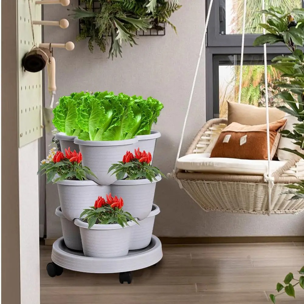 Vertical Planter Tower - Pot Bunga Bertumpuk Vertikal Multi-layer dengan